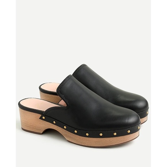 J.Crew Womens $198 Leather Clogs Size 9 BA188 Black Chunky Y2K Clog Boho Spring - Picture 1 of 11